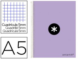 Cuaderno espiral Liderpapel Antartik A-5 tapa dura 80h 100g c/5mm. color lavanda